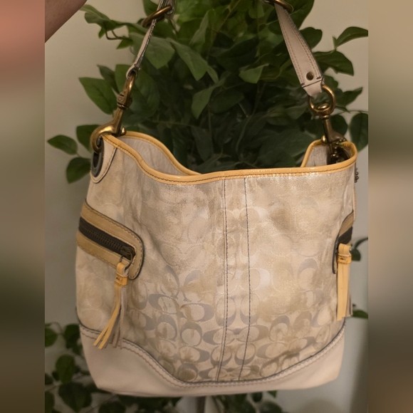 Coach Handbags - Coach Tie Dye Off White/Yellow Trim Signature Canvas Shoulder Bag